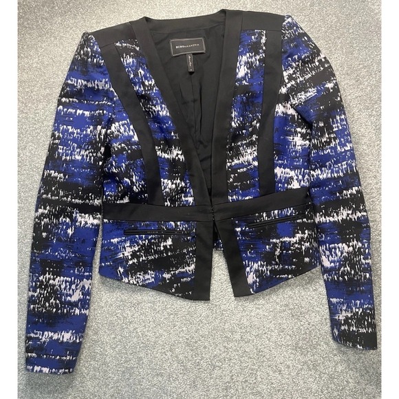 BCBGMaxAzria Jackets & Blazers - Women's BCBG Black, Blue‎ And Gray Printed Keeley Long Sleeve Blazer Medium